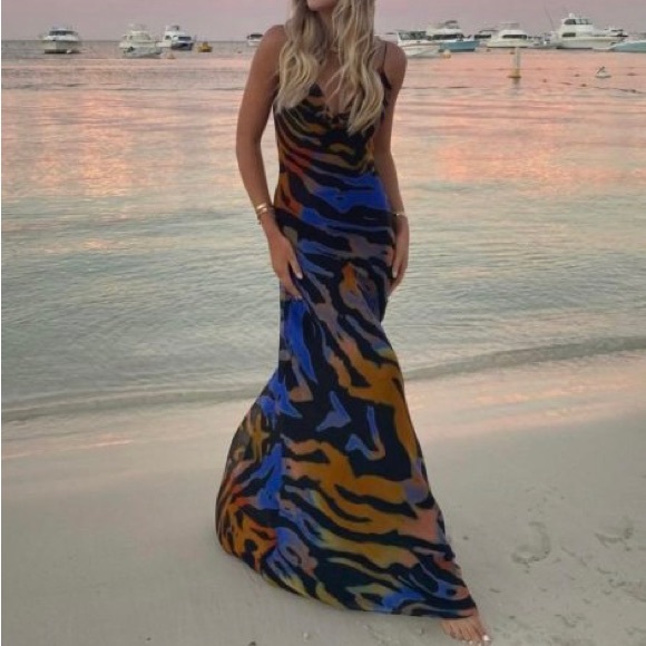 A Summer Romance Sexy Backless Tiger Maxi Dress - Picture 3 of 15